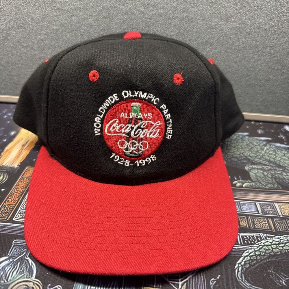 Vintage Coca-Cola Hat 1998 Winter Olympics Nagano, Japan Black Snapback Cap